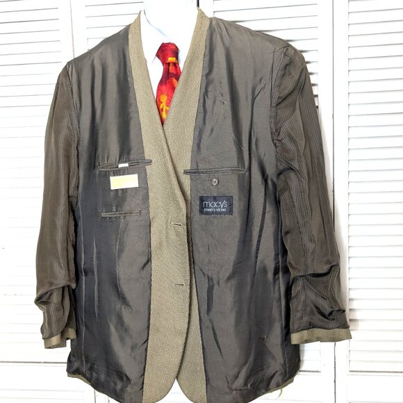 MICHAEL KORS Mens Blazer Sport Coat Size 48L Brown Tan Micro Check 2 button - Picture 6 of 16